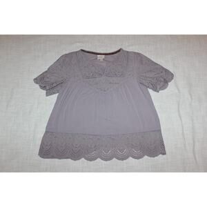 Knox Rose Girl's Shirt Large Short Sleeve V Neck Lavendar Purple Floral Crochet